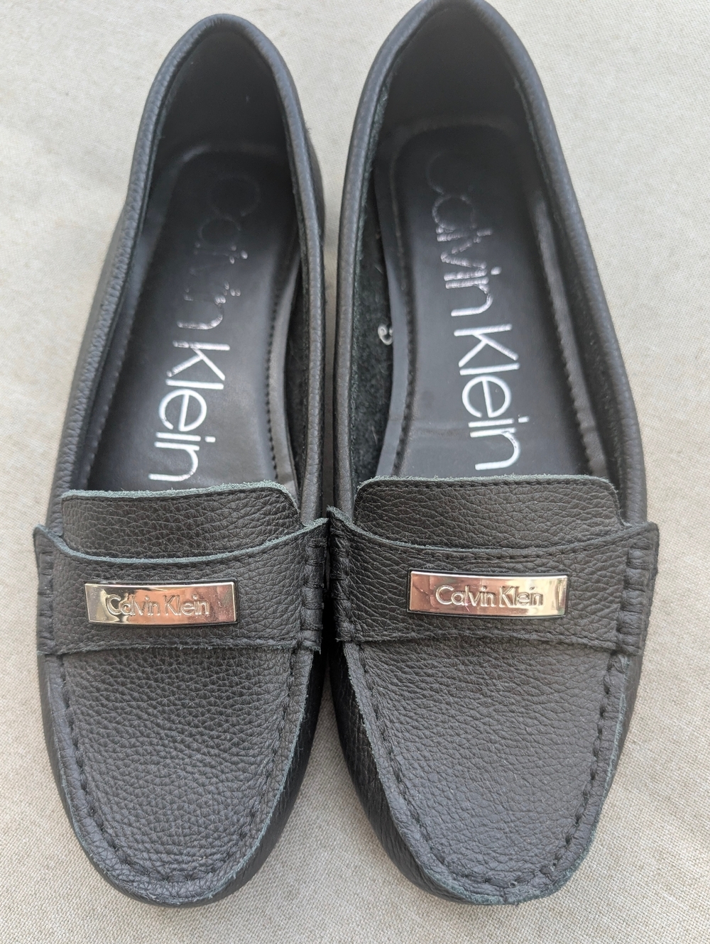 Calvin Klein Black Leather Slip-On Penny Loafers Women's Size 8.5
